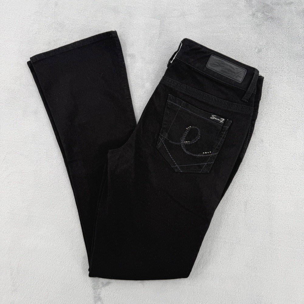 Seven7 Rocker Slim Black‎ Jeans Womens Double Button Stretch Denim Size 6